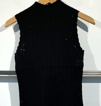 Francomina – Superweiches Tanktop mit Stehkragen in Schwarz
