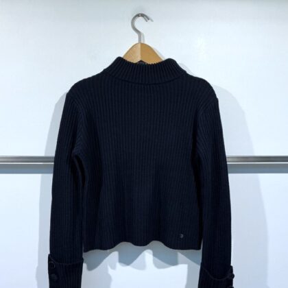 monari – Dunkelblauer Strickpullover mit Ärmelaufschlag und Knöpfen