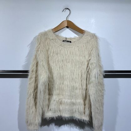 Oui – Kuschelpullover aus Fellchengarn in Wollweiß (Whitecap Gray)