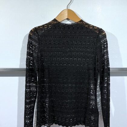 Oui - Langarmshirt aus schwarzer Spitze